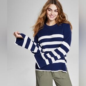 AND NOW THIS | Women's Striped Crewneck Split-Cuff Sweater